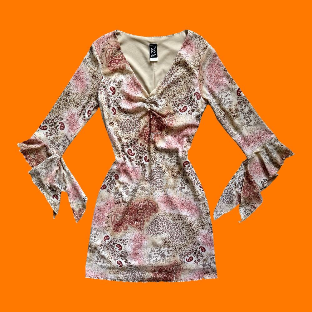90's vintage boho fairy paisley mesh bell sleeve y2k dress MEDIUM